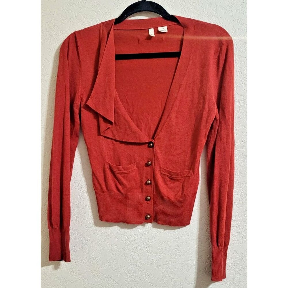 Anthropologie Moth womens cardigan sweater XS rust orange buttons preppy boho